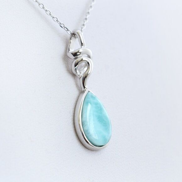 LARIMAR NECKLACE CURVED Necklace Pendant, Chain Necklace with Natural Gemstone - Picture 5 of 10